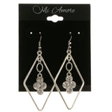 Silver-Tone Metal Dangle-Earrings With Crystal Accents #3989