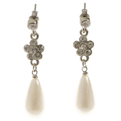 Flower Dangle-Earrings With Crystal Accents  Silver-Tone Color #4028