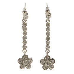 Flower Dangle-Earrings With Crystal Accents  Silver-Tone Color #4032