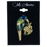 Bird Eating Wood Brooch-Pin Blue Green & Gold-Tone Color #LQP1287