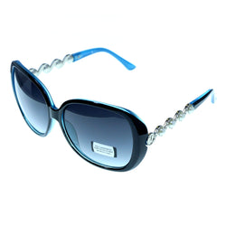 UV protection Silver jeweled bows Shatter resistant Oversize-Sunglasses With Logo Accents Blue & Gray Colored #3876