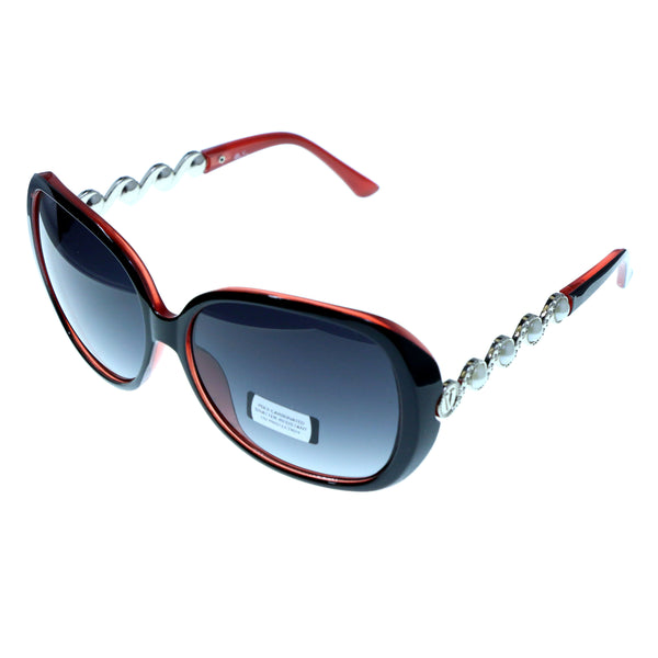 UV protection Silver jeweled bows Shatter resistant Oversize-Sunglasses With Logo Accents Red & Gray Colored #3876