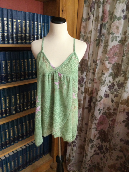 Snake Print Floral Green Baby Doll Nighty with Thong