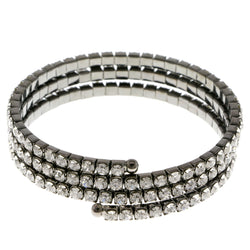 Dark-Silver-Tone Metal Rhinestone-Coil-Bracelet With Crystal Accents #4332