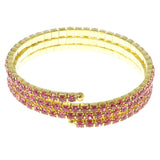 Pink & Gold-Tone Colored Metal Rhinestone-Coil-Bracelet With Crystal Accents #4333