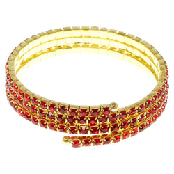 Red & Gold-Tone Colored Metal Rhinestone-Coil-Bracelet With Crystal Accents #4333