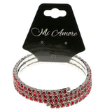 Red & Silver-Tone Colored Metal Rhinestone-Coil-Bracelet With Crystal Accents #4331