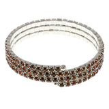 Brown & Silver-Tone Colored Metal Rhinestone-Coil-Bracelet With Crystal Accents #4331