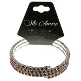 Brown & Silver-Tone Colored Metal Rhinestone-Coil-Bracelet With Crystal Accents #4331