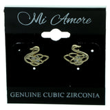 Cubic Zirconia Swan Stud-Earrings  With Crystal Accents Gold-Tone Color #2729