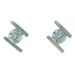 Cubic Zirconia Stud-Earrings With Crystal Accents  Silver-Tone Color #2732