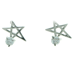 Cubic Zirconia Star Stud-Earrings  With Crystal Accents Silver-Tone Color #2734