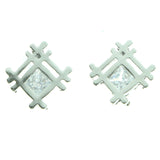 Cubic Zirconia Abstract Lattice Stud-Earrings  With Crystal Accents Silver-Tone Color #2736
