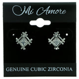 Cubic Zirconia Abstract Lattice Stud-Earrings  With Crystal Accents Silver-Tone Color #2736