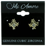 Cubic Zirconia Abstract Lattice Stud-Earrings  With Crystal Accents Gold-Tone Color #2735