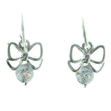 Cubic Zirconia Bow Dangle-Earrings  With Crystal Accents Silver-Tone Color #2738