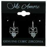 Cubic Zirconia Bow Dangle-Earrings  With Crystal Accents Silver-Tone Color #2738