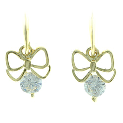 Cubic Zirconia Bow Dangle-Earrings  With Crystal Accents Gold-Tone Color #2737