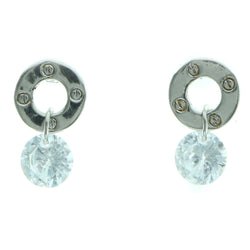 Cubic Zirconia Dangle-Earrings With Crystal Accents  Silver-Tone Color #2740