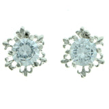 Cubic Zirconia Snow Flake Stud-Earrings  With Crystal Accents Silver-Tone Color #2742
