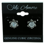 Cubic Zirconia Snow Flake Stud-Earrings  With Crystal Accents Silver-Tone Color #2742