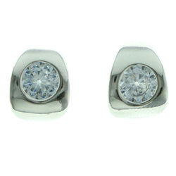 Cubic Zirconia Stud-Earrings With Crystal Accents  Silver-Tone Color #2744