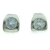 Cubic Zirconia Stud-Earrings With Crystal Accents  Silver-Tone Color #2744