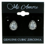 Tear Drop Shaped Stud-Earrings With Crystal Accents  Silver-Tone Color #2920