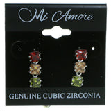Three Squares Dangle-Earrings With Crystal Accents Silver-Tone & Multi Colored #2921