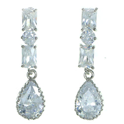 Tear Drop Shaped Dangle-Earrings With Crystal Accents  Silver-Tone Color #2922