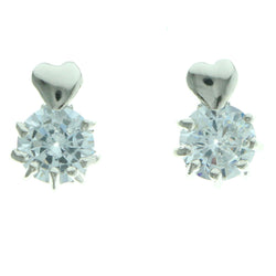 Cubic Zirconia Heart Stud-Earrings  With Crystal Accents Silver-Tone Color #2747