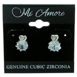 Cubic Zirconia Heart Stud-Earrings  With Crystal Accents Silver-Tone Color #2747