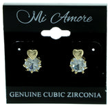 Cubic Zirconia Heart Stud-Earrings  With Crystal Accents Gold-Tone Color #2748