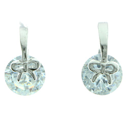 Cubic Zirconia Bow Dangle-Earrings  With Crystal Accents Silver-Tone Color #2750
