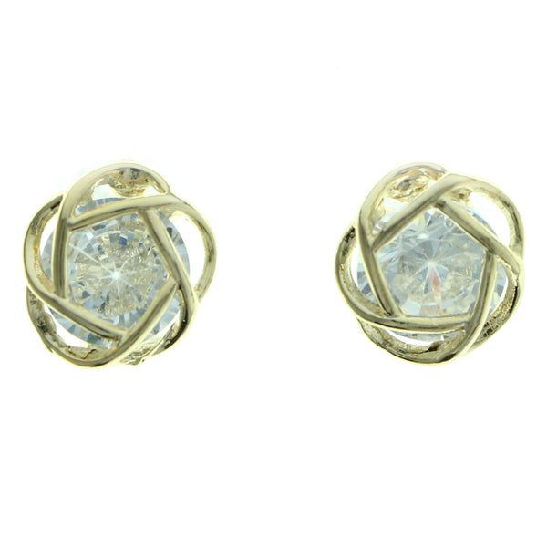 Cubic Zirconia Abstract Flower Stud-Earrings  With Crystal Accents Gold-Tone Color #2751