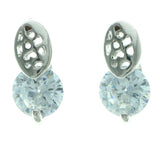 Cubic Zirconia Stud-Earrings With Crystal Accents  Silver-Tone Color #2756