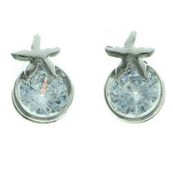 Cubic Zirconia Star Stud-Earrings  With Crystal Accents Silver-Tone Color #2758