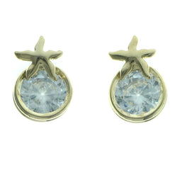 Cubic Zirconia Star Stud-Earrings  With Crystal Accents Gold-Tone Color #2757