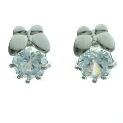 Cubic Zirconia Butterfly Stud-Earrings  With Crystal Accents Silver-Tone Color #2760