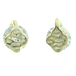 Cubic Zirconia Stud-Earrings With Crystal Accents  Gold-Tone Color #2761