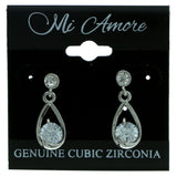 Cubic Zirconia Dangle-Earrings With Crystal Accents  Silver-Tone Color #2764