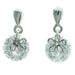 Cubic Zirconia Flower Dangle-Earrings  With Crystal Accents Silver-Tone Color #2766