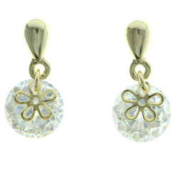 Cubic Zirconia Flower Dangle-Earrings  With Crystal Accents Gold-Tone Color #2765