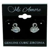 Cubic Zirconia Swan Stud-Earrings  With Crystal Accents Silver-Tone Color #2770