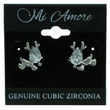Cubic Zirconia Reindeer Stud-Earrings  With Crystal Accents Silver-Tone Color #2772