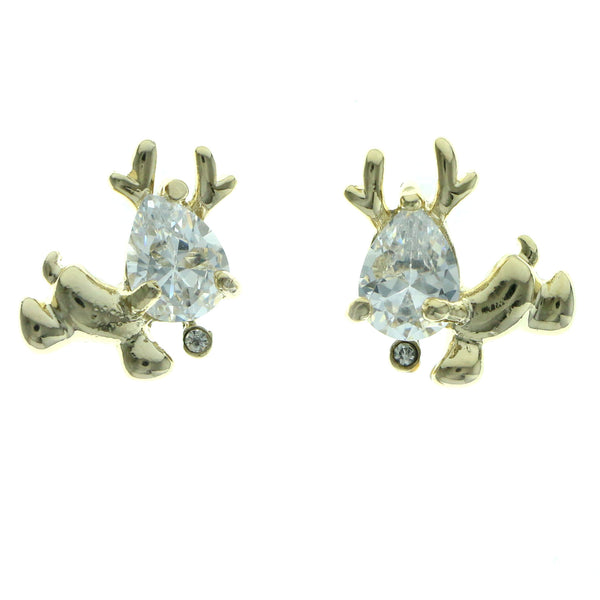 Cubic Zirconia Reindeer Stud-Earrings  With Crystal Accents Gold-Tone Color #2771