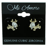 Cubic Zirconia Reindeer Stud-Earrings  With Crystal Accents Gold-Tone Color #2771