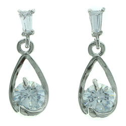 Cubic Zirconia Dangle-Earrings With Crystal Accents  Silver-Tone Color #2774