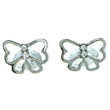 Bow Stud-Earrings With Crystal Accents  Silver-Tone Color #2778