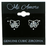 Bow Stud-Earrings With Crystal Accents  Silver-Tone Color #2778